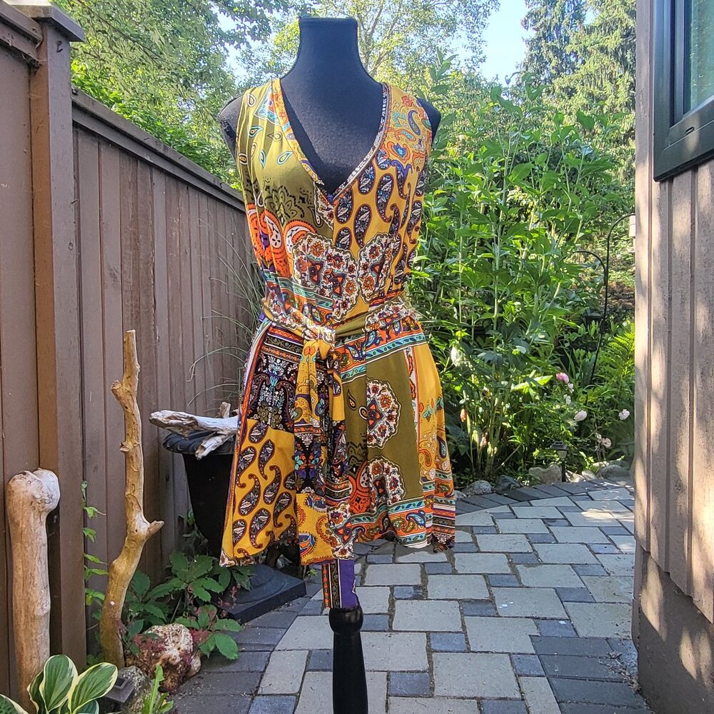 Vintage Bedo V neck Mini Dress XS Boho High Low